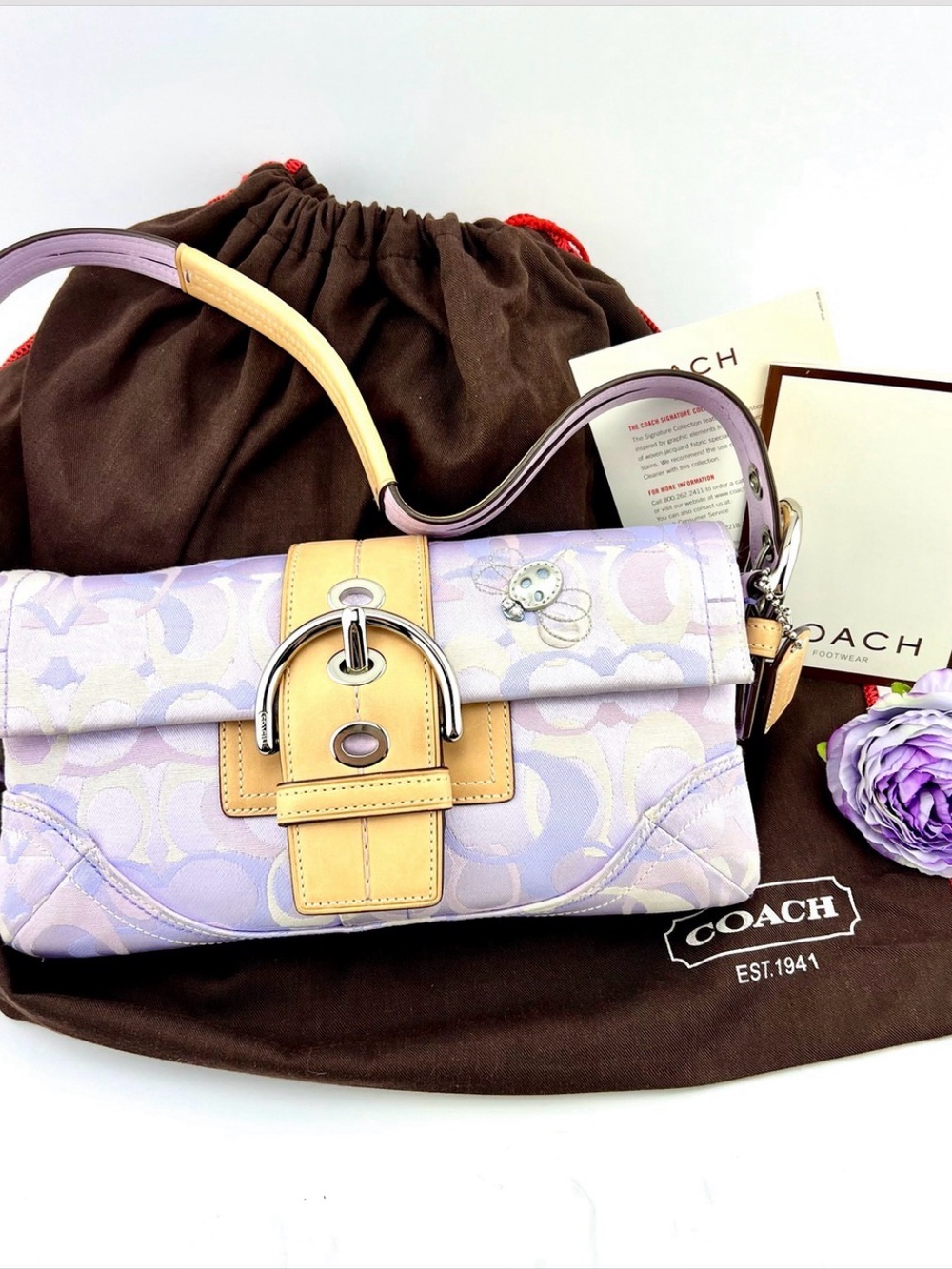 COACH Purple Soho Signature LADYBUG Shoulder Bag/Leather Buckle Style 1555 Y2K - Picture 16 of 16